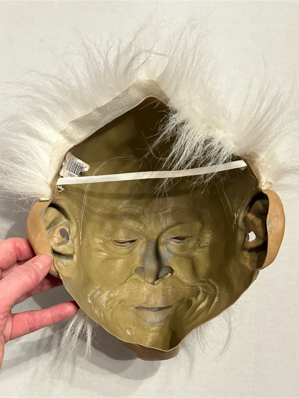 Vintage Halloween Rubber Latex White Elderly Character Face Mask with Faux Hair